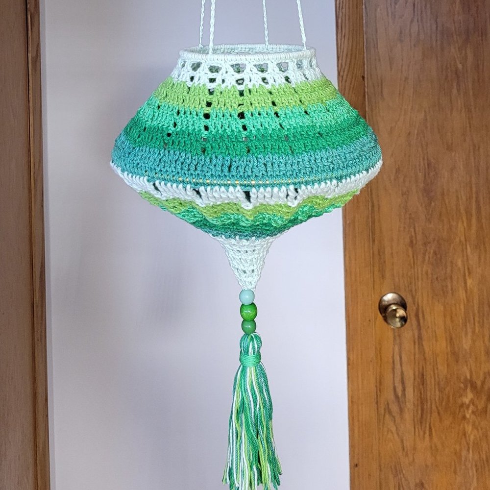 Handmade crochet hanging lantern